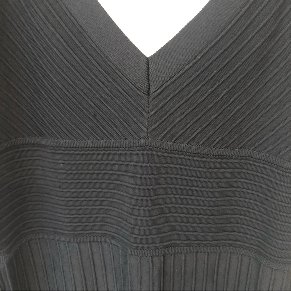BCBGMaxAzria cocktail dress black ribbed mini full skirt, straps, Sz S, Elegant! - Picture 5 of 16